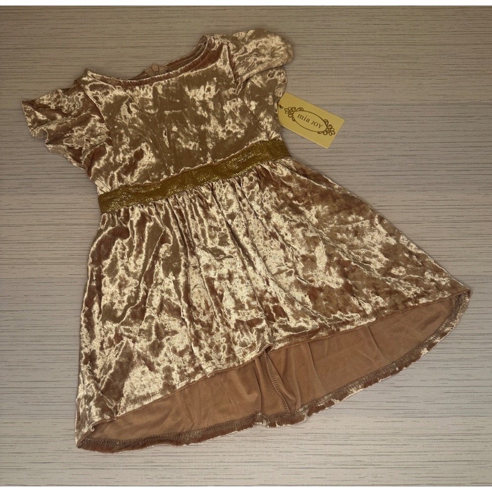 Mia Joy Joyfolie Tinsley Dress Blush Crushed Velvet Sequin High Low Kids Size 2